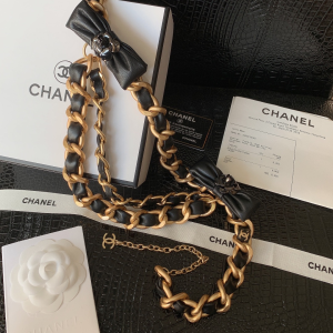 Luxury Womens Belts Chanel Chain and Leather Bowknot Belt A28PP240 AA146311