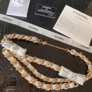 Chanel Chain and Leather Bowknot Belt White 