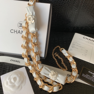 Luxury Womens Belts Chanel Chain and Leather Bowknot Belt White A28PP240 AA146312