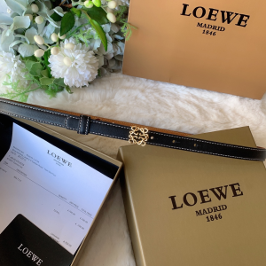 Luxury Womens Belts Loewe Anagram Black Calf Leather Belt 10MM A28PP240 AA146284