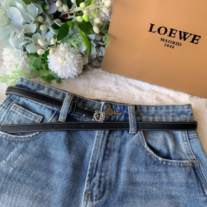 Luxury Womens Belts Loewe Anagram Black Calf Leather Belt 10MM A28PP240 AA146287