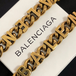 Luxury Womens Jewelry Balenciaga Gold Metallic Logo Chain Necklace A39PP190 AA146347