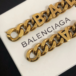 Luxury Womens Jewelry Balenciaga Gold Metallic Logo Chain Necklace A39PP190 AA146347