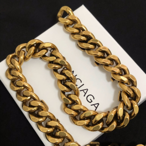 Luxury Womens Jewelry Balenciaga Gold Metallic Logo Chain Necklace A39PP190 AA146347