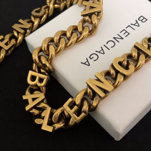 Luxury Womens Jewelry Balenciaga Gold Metallic Logo Chain Necklace A39PP190 AA146347