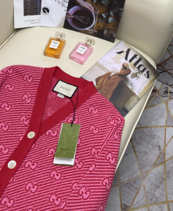 Luxury Womens Clothing Gucci GG Cotton Wool Piquet Cardigan Red SML A130PP480 AA146511