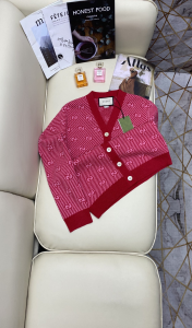 Luxury Womens Clothing Gucci GG Cotton Wool Piquet Cardigan Red SML A130PP480 AA146511