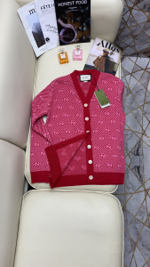 Luxury Womens Clothing Gucci GG Cotton Wool Piquet Cardigan Red SML A130PP480 AA146511