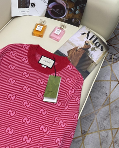 Luxury Womens Clothing Gucci GG Cotton Wool Piquet Sweaters Red SML A130PP480 AA146512