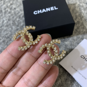 Chanel Vintage Double Crystal CC Logo Earrings 
