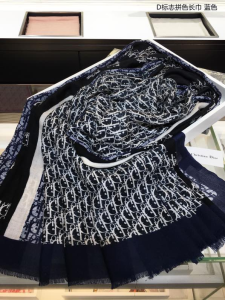 Luxury Womens Scarf Dior Oblique Cashmere Silk Scarf Blue 110x200CM A151PP240 AA146622