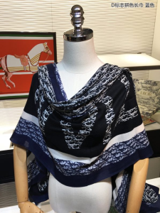 Luxury Womens Scarf Dior Oblique Cashmere Silk Scarf Blue 110x200CM A151PP240 AA146622