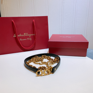 Luxury Womens Belts Ferragamo Double Gancini Chain Belt Black A28PP240 AA146958