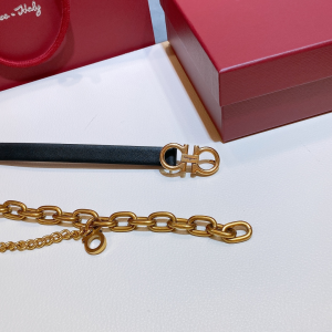 Luxury Womens Belts Ferragamo Double Gancini Chain Belt Black A28PP240 AA146958