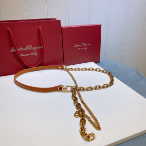 Ferragamo Double Gancini Chain Belt Tan 