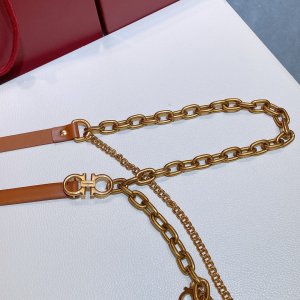 Luxury Womens Belts Ferragamo Double Gancini Chain Belt Tan A28PP240 AA146959