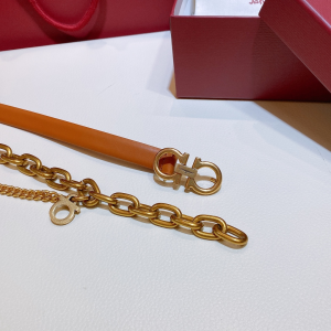 Luxury Womens Belts Ferragamo Double Gancini Chain Belt Tan A28PP240 AA146959