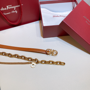 Luxury Womens Belts Ferragamo Double Gancini Chain Belt Tan A28PP240 AA146959