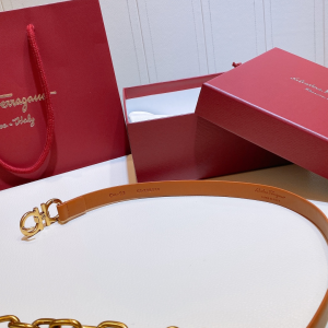 Luxury Womens Belts Ferragamo Double Gancini Chain Belt Tan A28PP240 AA146959
