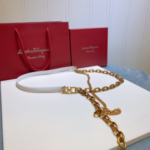 Ferragamo Double Gancini Chain Belt White 