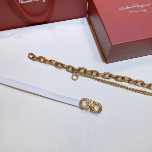Luxury Womens Belts Ferragamo Double Gancini Chain Belt White A28PP240 AA146960