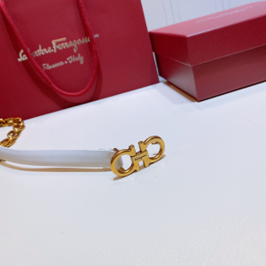 Luxury Womens Belts Ferragamo Double Gancini Chain Belt White A28PP240 AA146960