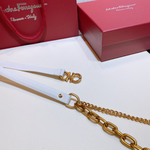 Luxury Womens Belts Ferragamo Double Gancini Chain Belt White A28PP240 AA146960