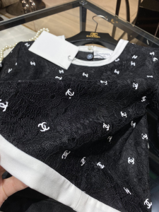 Luxury Womens Clothing Chanel Allover CC Logo Lace Tops Black SML A40PP480 AA146988