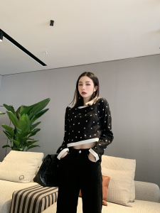 Luxury Womens Clothing Chanel Allover CC Logo Lace Tops Black SML A40PP480 AA146988