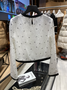 Luxury Womens Clothing Chanel Allover CC Logo Lace Tops White SML A40PP480 AA146989