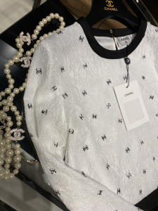 Luxury Womens Clothing Chanel Allover CC Logo Lace Tops White SML A40PP480 AA146989