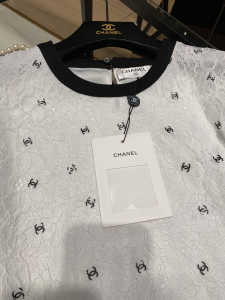 Luxury Womens Clothing Chanel Allover CC Logo Lace Tops White SML A40PP480 AA146989