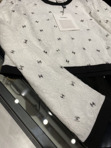 Luxury Womens Clothing Chanel Allover CC Logo Lace Tops White SML A40PP480 AA146989