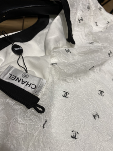 Luxury Womens Clothing Chanel Allover CC Logo Lace Tops White SML A40PP480 AA146989