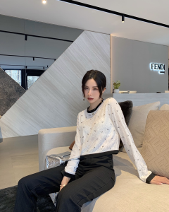 Luxury Womens Clothing Chanel Allover CC Logo Lace Tops White SML A40PP480 AA146989