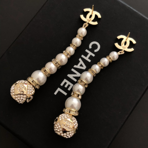 Chanel Crystals CC Pearls Earrings 