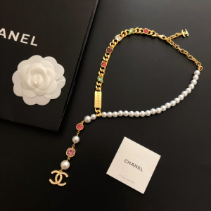 Chanel Multicolor Diamond Pearls Chain Necklaces 