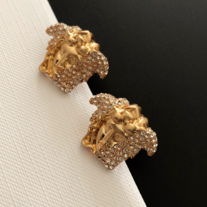 Luxury Womens Jewelry Versace Crystals Medusa Gold Earrings A39PP125 AA146985