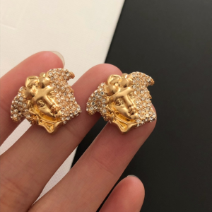 Luxury Womens Jewelry Versace Crystals Medusa Gold Earrings A39PP125 AA146985