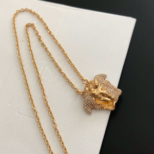 Versace Crystals Medusa Gold Pendant Necklace 