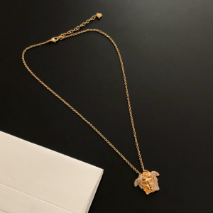 Luxury Womens Jewelry Versace Crystals Medusa Gold Pendant Necklace A39PP130 AA146986