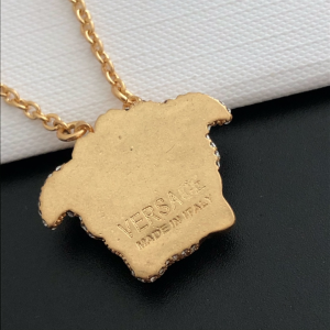 Luxury Womens Jewelry Versace Crystals Medusa Gold Pendant Necklace A39PP130 AA146986
