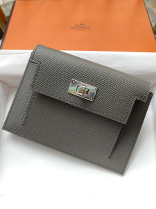 Hermes Epsom Kelly Pocket Compact Wallet Grey 