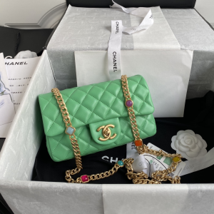 Chanel Spring Summer 2021 Metal Green Lambskin Mini Flap Bag Chanel Spring Summer 2021 Metal Green Lambskin Mini Flap Bag