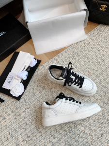 Chanel Lace Up White Calfskin Sneakers 