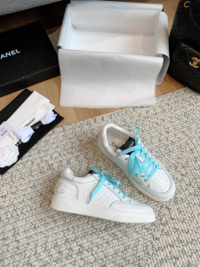 Chanel Lace Up White Calfskin Sneakers 