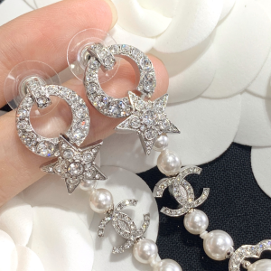Luxury Womens Jewelry Chanel Crystals Star CC Pearls Earrings A52PP130 AA147190