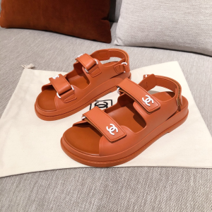Luxury Womens Shoes Chanel Classic CC Logo Sandal Tan 35 To 40 A136PP320 AA147227