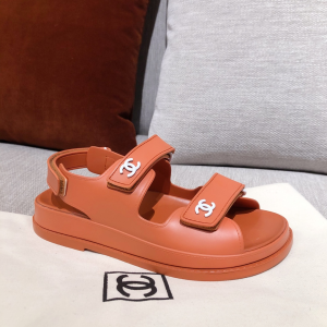 Luxury Womens Shoes Chanel Classic CC Logo Sandal Tan 35 To 40 A136PP320 AA147227