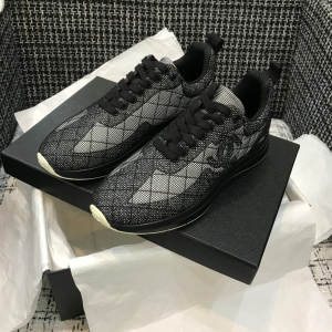 Chanel Black CC Logo Lace Up Sneakers 